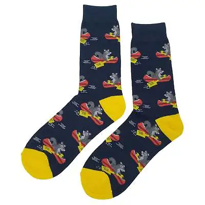 NWT Squirrel Canoe Dress Socks Novelty Men 8-12 Black Crazy Fun Sockfly • $8.99