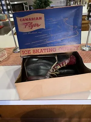 Vintage Mens Size 10 Canadian Flyer Hockey Ice Skate Black/Brown In Original Box • $57