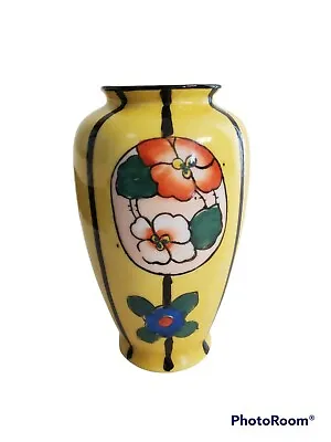 Vintage Made In Japan Tashiro TA Lusterware Floral Vase Yellow & Black Beautiful • $18.99