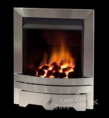 Brushed Silver Chimney Coal Fireplace Inset Insert Slimline Modern Gas Fire 3kw • £259