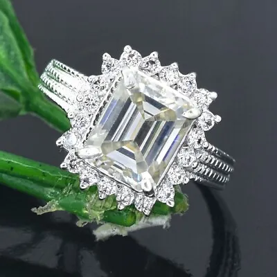 3.45 Ct Certified Emerald Cut White Diamond Solitaire Ring 925 Silver ! VIDEO • $60