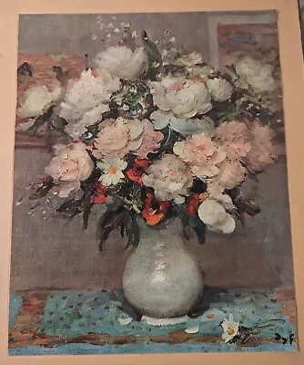 MARCEL DYF Lithograph Canvas Art Print Peonies And Roses MCM 1960's • $20