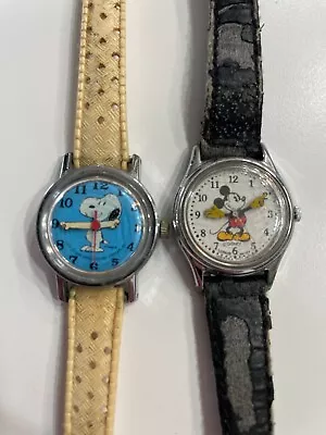 Vintage Peanuts Snoopy Wind-Up And Lorus Mickey Mouse Watches Childs Kids • $25