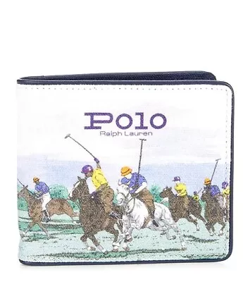 Polo Ralph Lauren Mens Equestrian Print Canvas Leather Billfold Wallet NWT NIB • $53.51