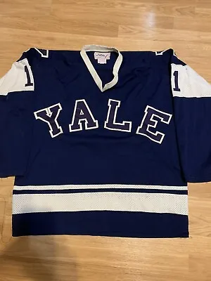 Game Worn 1970s Yale University Bulldogs NCAA Hockey Jersey Vintage Goalie Blue • $1050