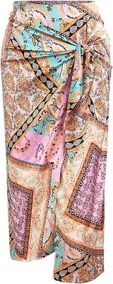 Women's Boho Skirt Asymmetrical Tied Floral Paisley Printed High Waist Size 8 • $16.99