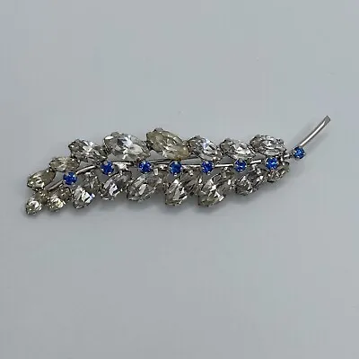 Vintage B. David Rhinestone Silver Tone Leaf Branch Pin Brooch AX032 • $12