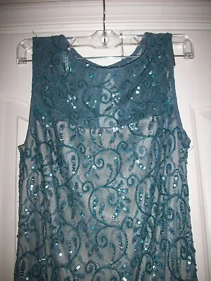 Womens Aidan Mattox Blue Gray Embellished Sequins Gown Lace Beads Formal Size 8 • $29.63