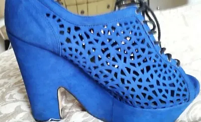 £25 • Buy PLATFORM BOOTS 70S RETRO STYLE GLAM ROCK ELECTRIC BLUE SUEDE UK 8 Abba Spice