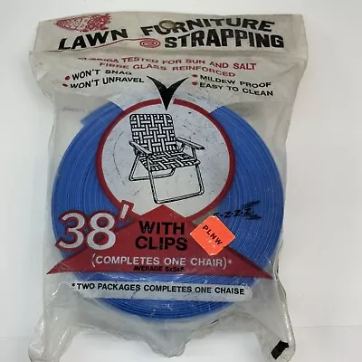 Vtg 70s Replacement Webbing Lawn Furniture Chair Chaise Outdoor Blue Stripe NOS • $19.95