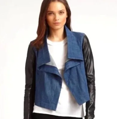 Nwot Women's Veda Max Denim & Leather Long Sleeve Jacket Vest Size M • $59.99