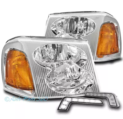 For 02-09 Gmc Envoy Xl Xuv Factory Style Chrome Headlights Lamp W/bumper Led Drl • $141.95