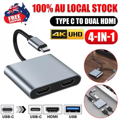 $29.95 • Buy Type-C To Dual HDMI USB-C Hub 4K 60Hz Adapter Station For Laptop Phone Keyboard 