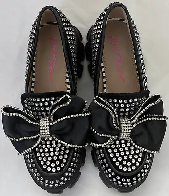 £126.60 • Buy Betsey Johnson VINCENT Silver Platform Loafers Rhinestones Bows Shoes Size 8