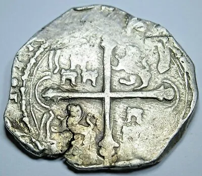 1599-1608  Three Castles  Variety Mexico Silver 2 Reales OMF Philip III Cob Coin • $489.95