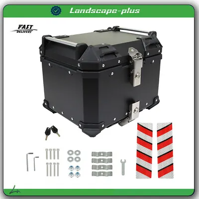 Black 45L Motorcycle Top Case Tail Box Thick Aluminum Hard Trunk With Backrest • $119.06