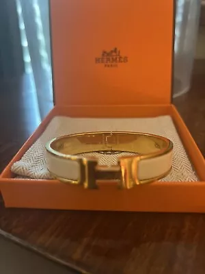 Authentic Hermes Paris Gold Tone Ivory Enamel Clic Clac H Bangle Bracelet • $590