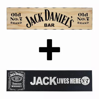 Jack Daniels Combo Pack - Timber Sign + Rubber Bar Mat Runner • $66