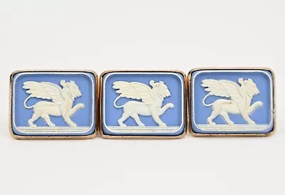 VTG Winged Lion Of Venice Gold Tone Blue/white Men’s Cufflinks And Tie Clip Set • $37.97