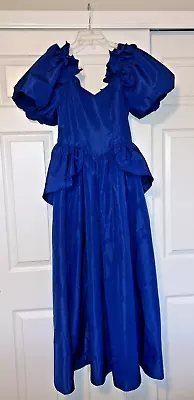 Unbranded Vintage 80s Blue Taffeta Party/Prom/Bridesmaid Dress Sz 2/4 • $50