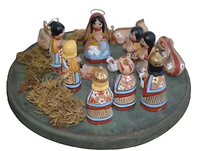 Mexican Folk Art Nativity Set Handpainted Clay Pottery Christmas 14 Pieces Base • $43
