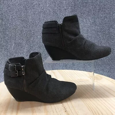 Blowfish Malibu Boots Womens 8 Gray Slouch Buckle Side Zip Wedge Ankle Booties • $23.99