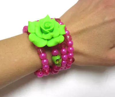 Sugar Skull Bracelet Hot Pink Lime Green Day Of The Dead Bracelet Halloween • $21.99