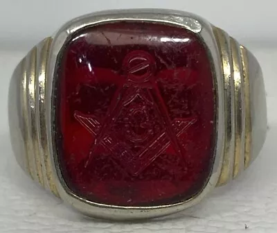 Vintage Masonic Ring Red Stone 18k HGF Gold Plated Sz 11.5 • $29.99