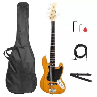 Glarry Gjazz Electric 5 String Bass Guitar Transparent Yellow With Bag • $89.99