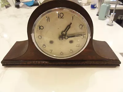 FOREIGN Mantle Chiming Clock Wooden Case - Wind Up Brass Mechanical No Key • $10