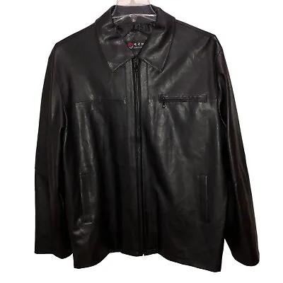 Fengzhongxu Mens XL?? Black Faux Leather Full Zip Pockets PVC Jacket Coat • $29.95