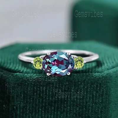 Vintage Alexandrite Ring 925 Sterling Silver Ring For Women Peridot Wedding Ring • $31.39