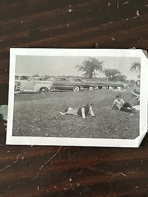 Vtg Photo Black And White 1950 Summer Park Cars Automobiles Parked 1B45 • $5.99