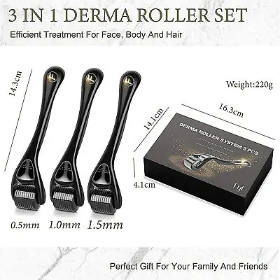 $53.45 • Buy Derma Roller Microneedle FYL 3 Pack Derma Roller Kit 0.5mm/1.0mm/1.5mm Growth 