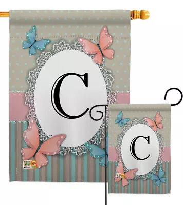 Butterflies C Initial Bugs Frogs Monogram Floral Colorful Garden House Yard Flag • $15.95