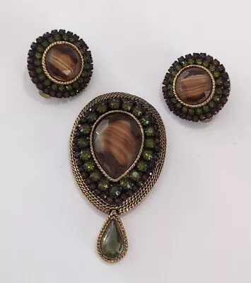 Vintage HAR Rhinestone Pin Brooch & Earrings Set • $124.99