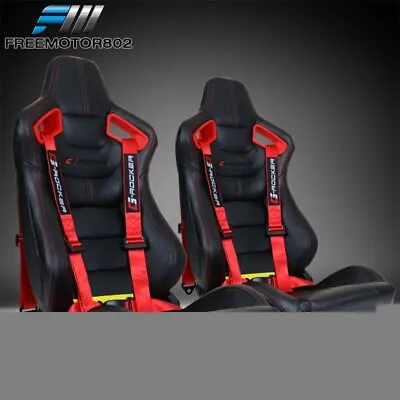 Adjust Universal Racing Seat Red Bezel PU Carbon &Dual Slider & Seat Belt Red X2 • $390.99