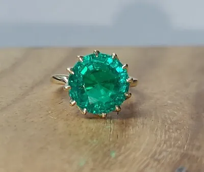 Vintage 14k Yellow Gold Engagement Ring 4.58CT. Gem Green Emerald Round Shape  • $2950