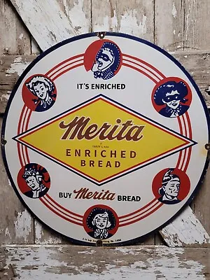 Vintage Merita Porcelain Sign 30  Bakery Bread Kitchen Farm Cooking Food Sign • $527.67