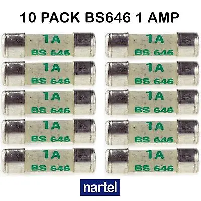 Nartel® 10 X 1 AMP SHAVER FUSES BS646 1AMP MINI FUSE 20MM X 5MM • £4.69