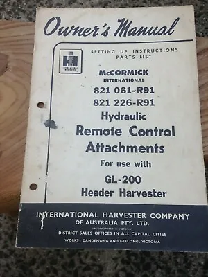 $20 • Buy Vintage McCormick I.H. GL-200 Header Hydraulic Control Instructions & Parts List