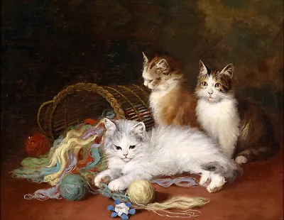 Hand Painted Oil Painting Lovely Animals Cats Kittens Line Mission Basket 36  • $138.59