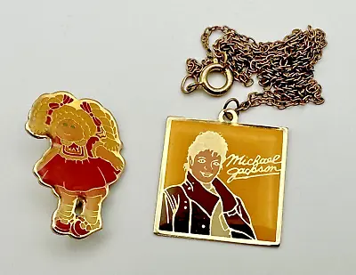 Vtg 1980s MICHAEL JACKSON  Gold Tone Pendant Necklace & Cabbage Patch Doll Pin • $9.99