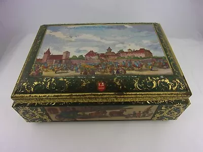 Vintage 1985 German E Otto Schmidt Large Tin Box Hinged Top Nurnberg Biscuit Tin • $44.99