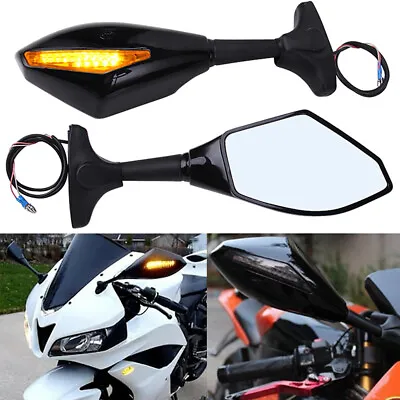 Motorcycle LED Arrow Turn Signal Rearview Side Mirror For Yamaha YZF R1 YZF-R6 • $28.63