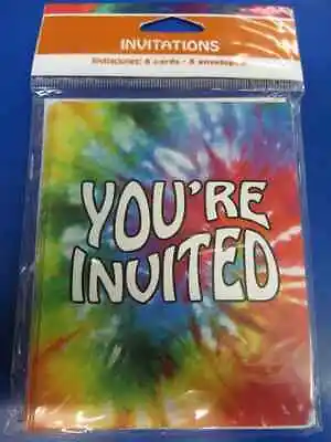 £9.32 • Buy Tie Dye Groovy Rainbow 60's Hippie Theme Birthday Party Invitations W/Envelopes