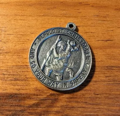 Large Vtg St Christopher  Silver Tone Catholic Medal From Chapel Italy  • $14