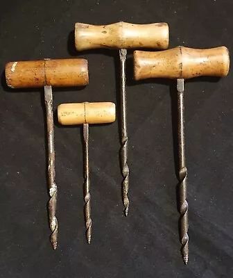 4 X Vintage Augers / Gimlets. Wooden Handled Hand Drills. • £8