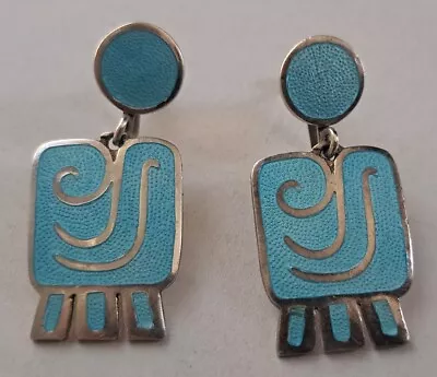 1950s Margot De Taxco Sterling Silver & Blue Enamel Screwback Earrings • $299.91