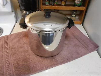 1986 REVERE WARE 8 Qt. Stock Pot & Lid Tri-Ply Stainless VERY CLEAN & SHINY! • $29.95